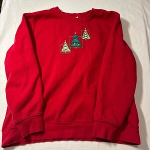 Holiday Editions Red Christmas Tree Embroidered Crewneck Sweatshirt Womens L